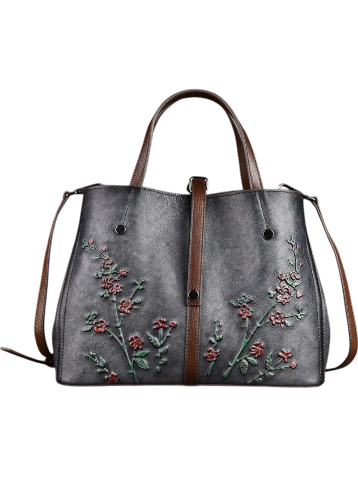 Ember Genuine Vintage Floral Embroidered Leather Tote Bag