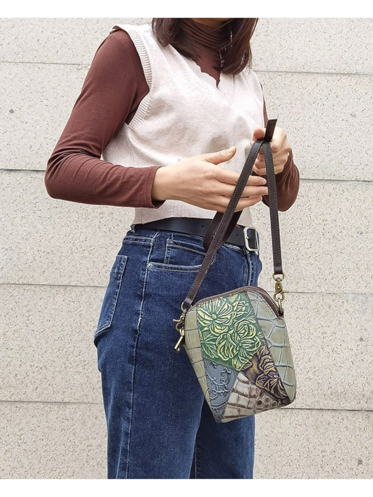 Clara Retro Ethnic Style Mini Leather Crossbody Bag
