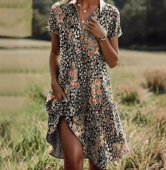 ESPERANZA | Vintage Floral Boho V-Neck Dress