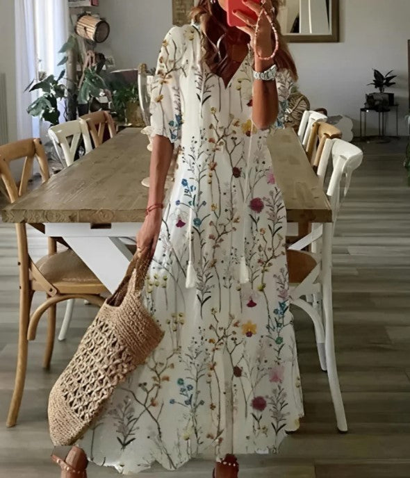 SOPHIA | Boho Vintage V-Neck Summer Dress