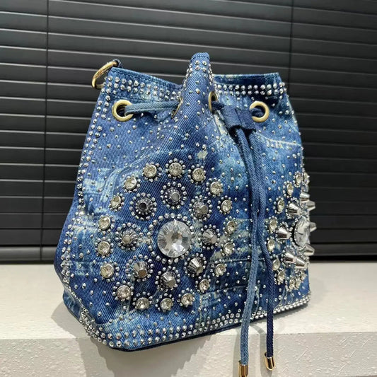 Denim Bucket Crossbody Bag Set