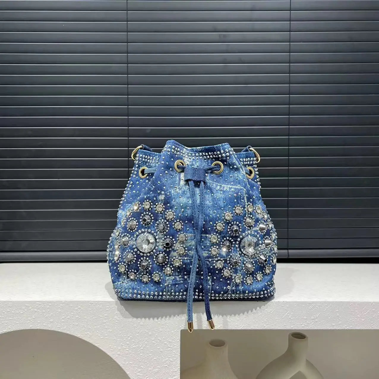 Denim Bucket Crossbody Bag Set