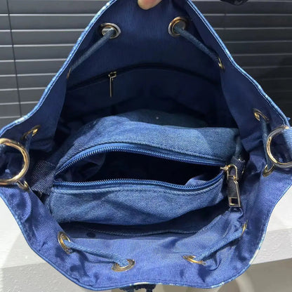 Denim Bucket Crossbody Bag Set