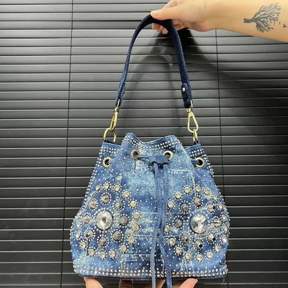 Denim Bucket Crossbody Bag Set