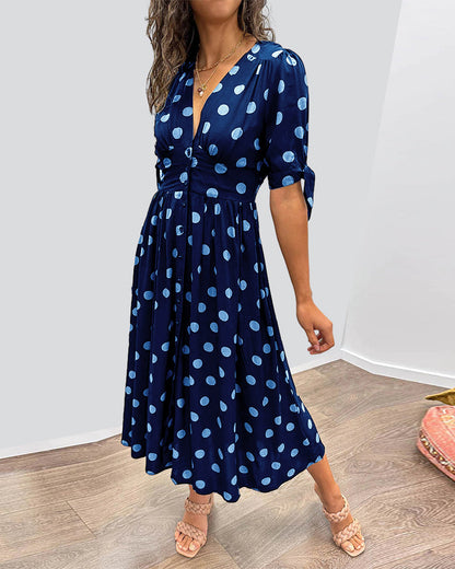 ANKA | Polka Dot Dress with Flared Skirt and Defined Waist