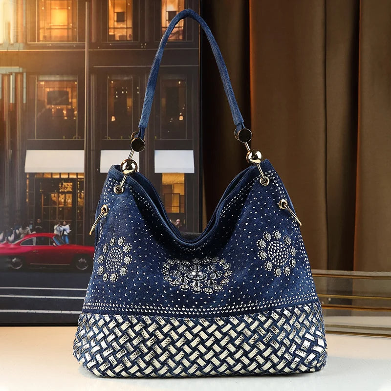 Denim Crystal Handbag – 3-in-1 Functionality