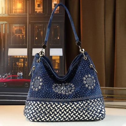 Denim Crystal Handbag – 3-in-1 Functionality