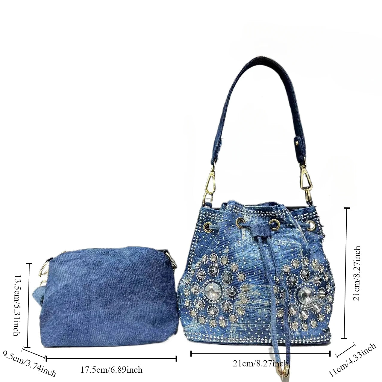 Denim Bucket Crossbody Bag Set