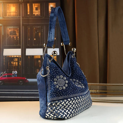 Denim Crystal Handbag – 3-in-1 Functionality