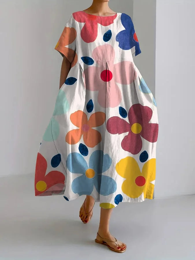 Eliana | Floral Midi Dress with Carefree Style and Summer Comfort for Colorful Days