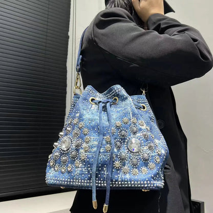 Denim Bucket Crossbody Bag Set