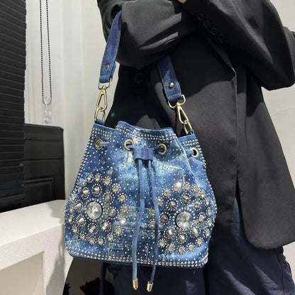 Denim Bucket Crossbody Bag Set