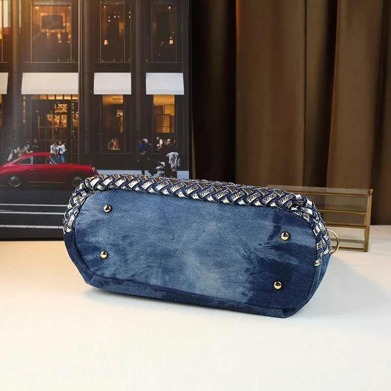 Denim Crystal Handbag – 3-in-1 Functionality