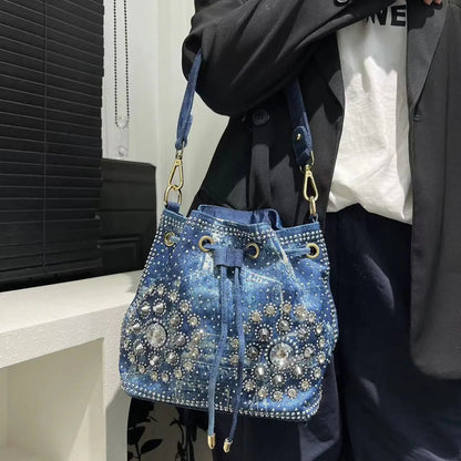 Denim Bucket Crossbody Bag Set