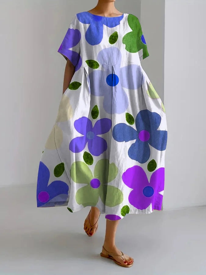 Eliana | Floral Midi Dress with Carefree Style and Summer Comfort for Colorful Days
