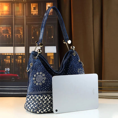 Denim Crystal Handbag – 3-in-1 Functionality