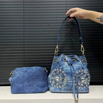 Denim Bucket Crossbody Bag Set