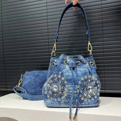 Denim Bucket Crossbody Bag Set