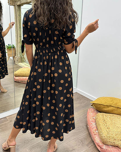 ANKA | Polka Dot Dress with Flared Skirt and Defined Waist