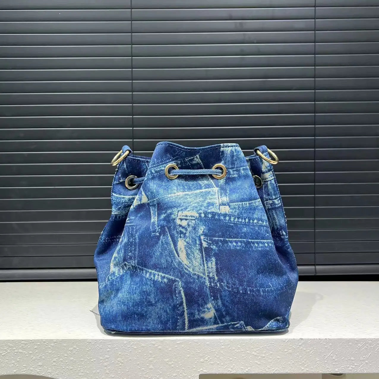 Denim Bucket Crossbody Bag Set