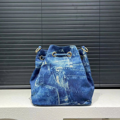 Denim Bucket Crossbody Bag Set