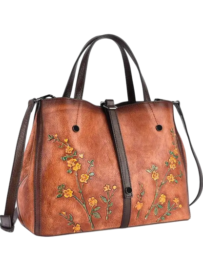 Ember Genuine Vintage Floral Embroidered Leather Tote Bag