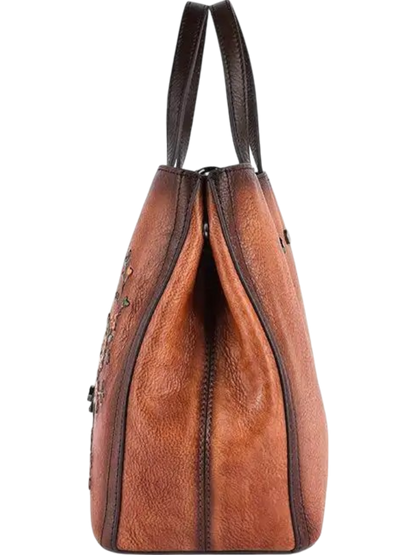 Ember Genuine Vintage Floral Embroidered Leather Tote Bag