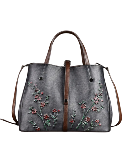 Ember Genuine Vintage Floral Embroidered Leather Tote Bag