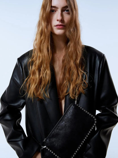 Koora Black Studded Chain Wallet Clutch