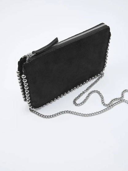 Koora Black Studded Chain Wallet Clutch