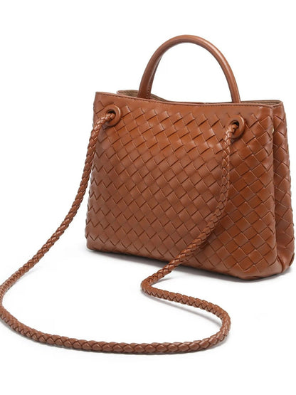 Indigo Vegan Leather Woven Handbag