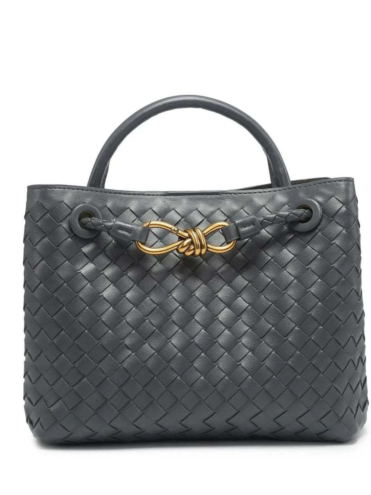 Indigo Vegan Leather Woven Handbag