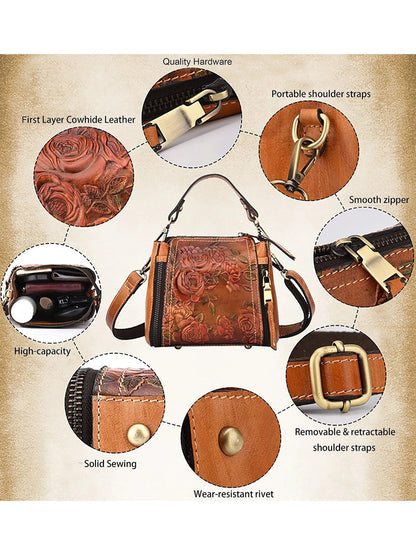 Flora Embossed Genuine Leather Tote Bag