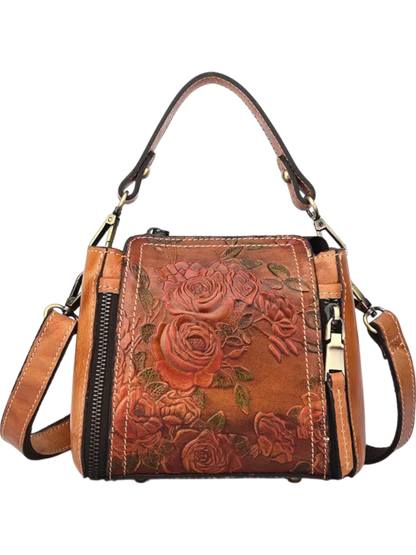 Flora Embossed Genuine Leather Tote Bag