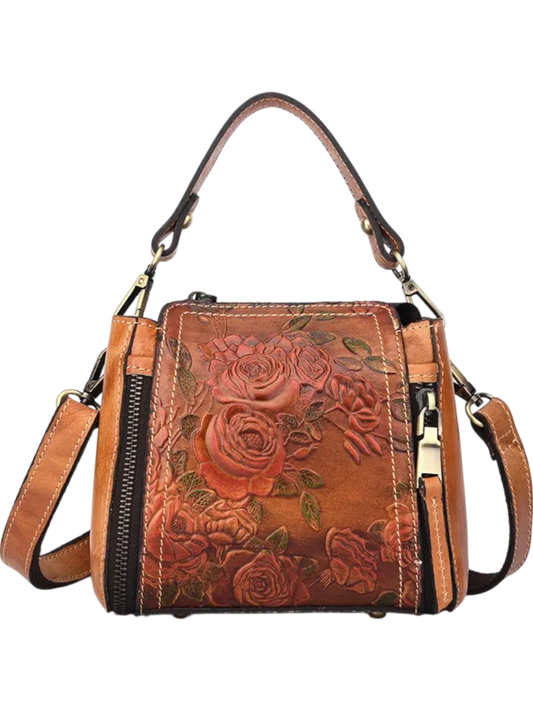 Flora Embossed Genuine Leather Tote Bag