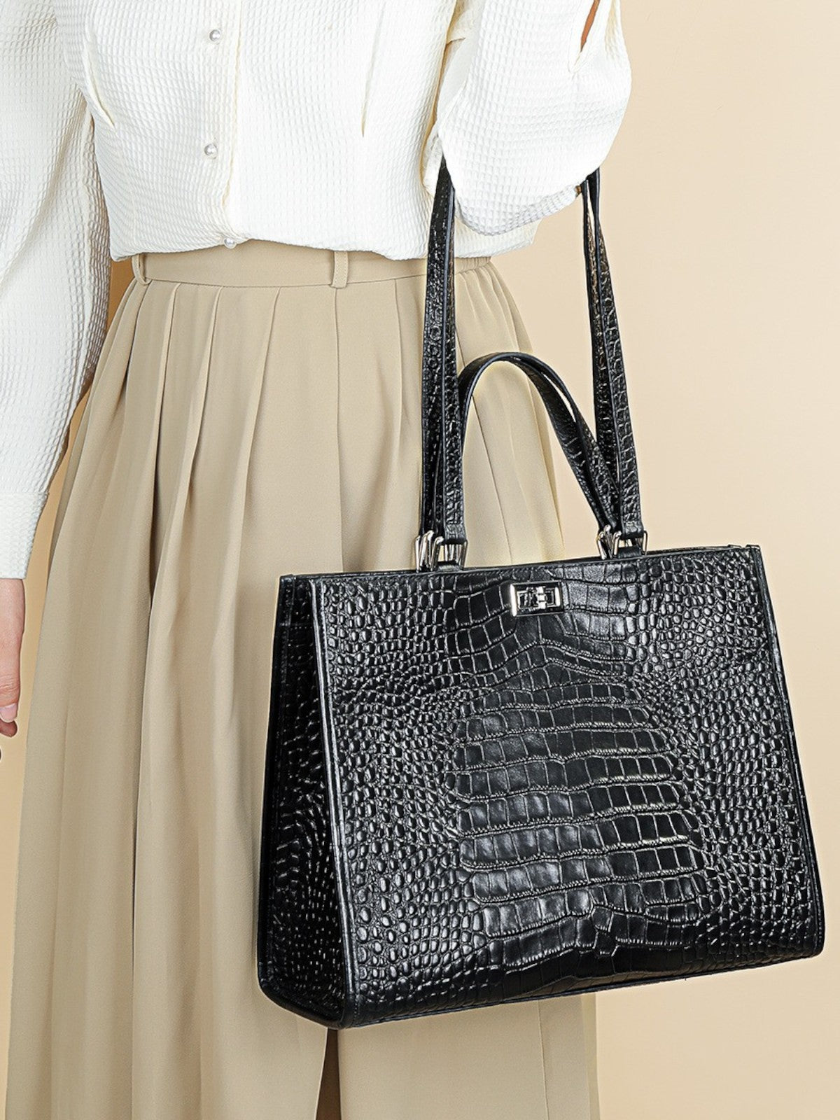 Nora Crocodile-Embossed Leather Tote Bag