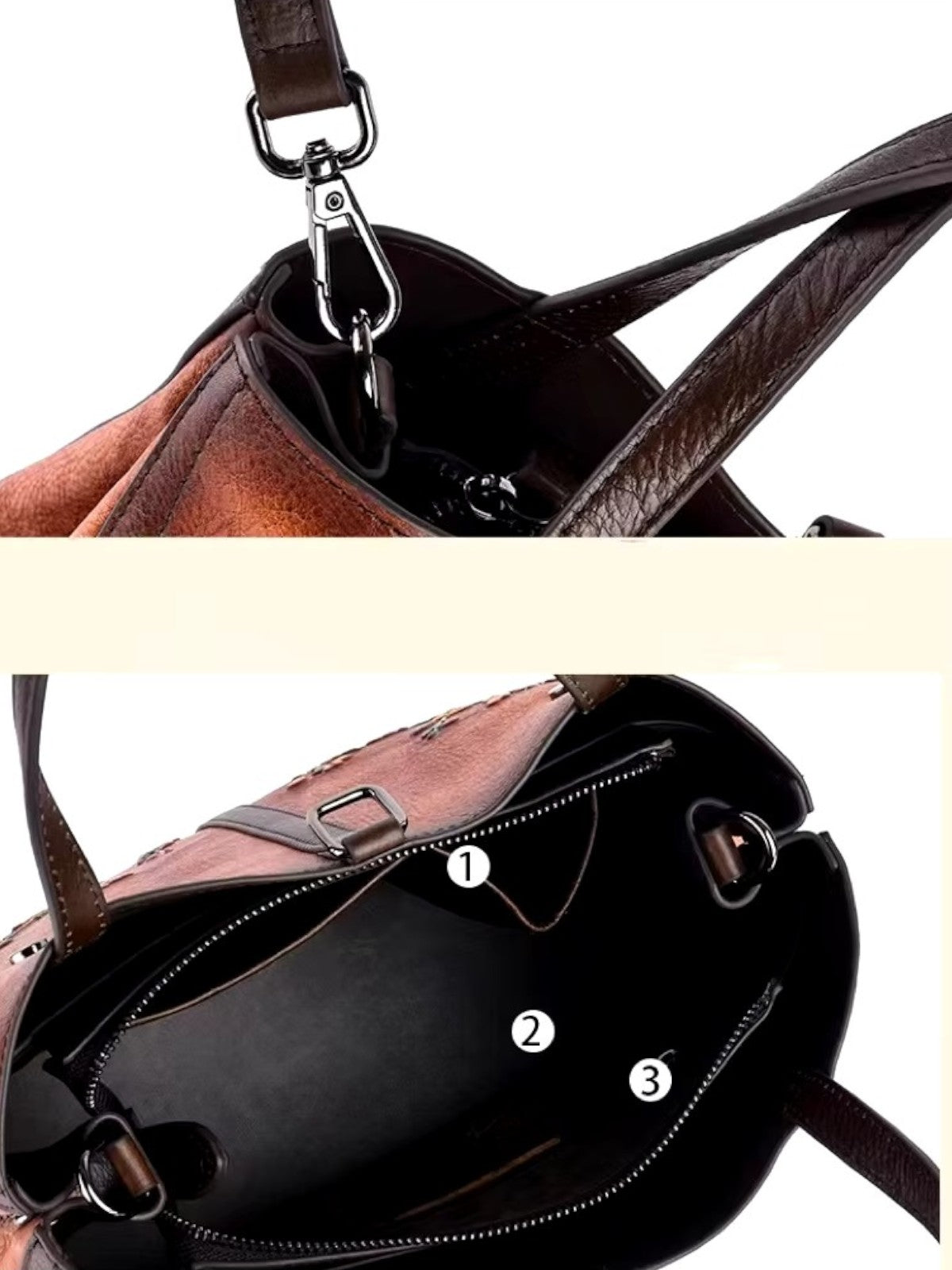 Ember Genuine Vintage Floral Embroidered Leather Tote Bag