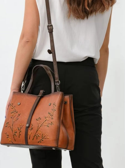 Ember Genuine Vintage Floral Embroidered Leather Tote Bag