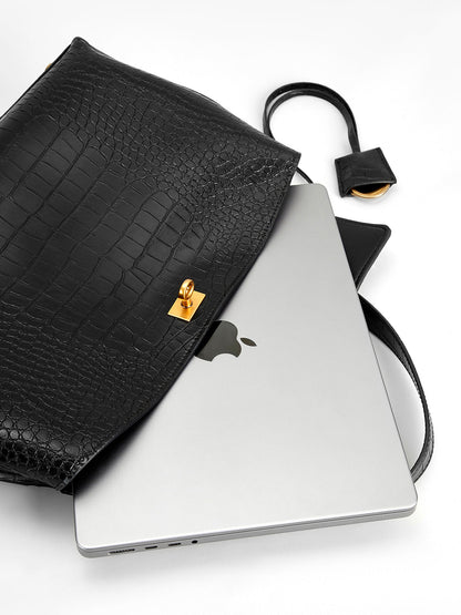 Sienna Leather Croc-Embossed Handbag