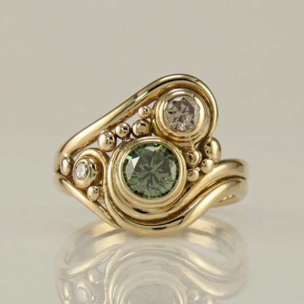 Antique Gold Green Zirconia Ring