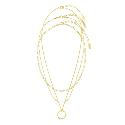 Open Circle Three Row Necklace | Gold 18k