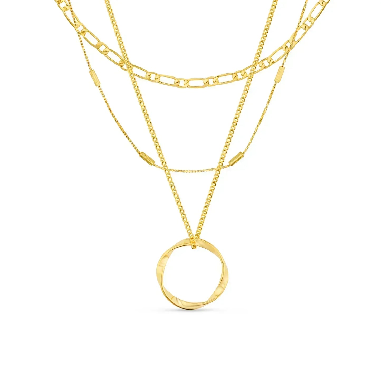 Open Circle Three Row Necklace | Gold 18k