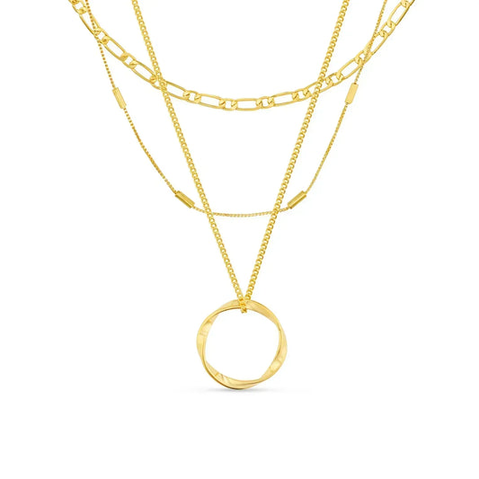 Open Circle Three Row Necklace | Gold 18k