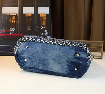 Denim Crystal Handbag – 3-in-1 Functionality