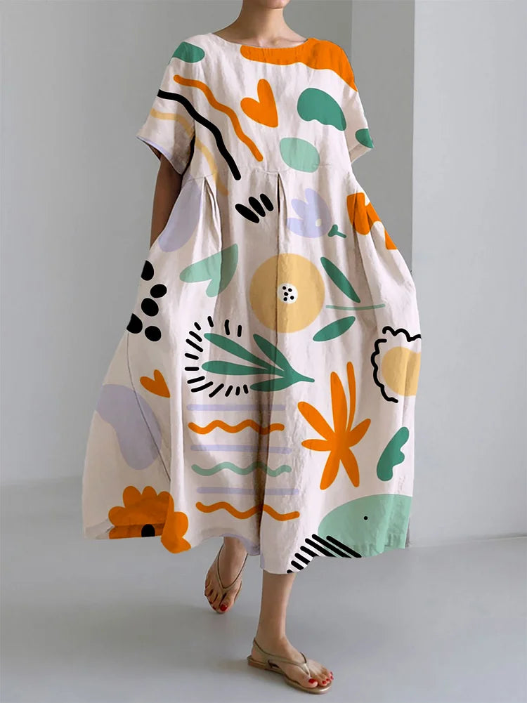 Milena | Long colorful dress with lightweight comfort and artistic print for a unique summer style