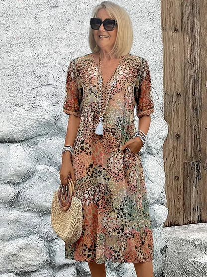 ELENA | Women's Vibrant Midi Dress With Pockets